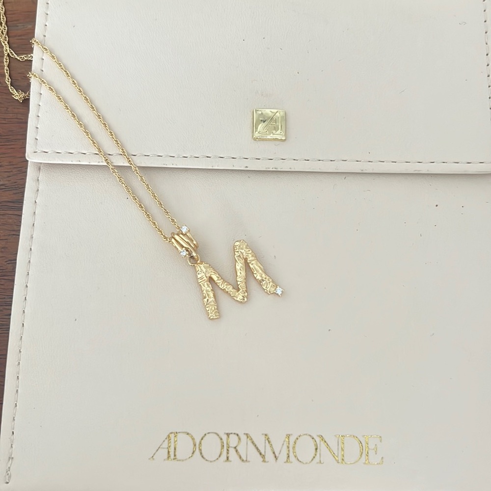 NWOT Adornmonde “M” necklace with diamonds